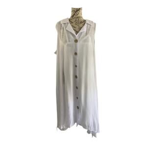 Mlle Gabrielle Women's 2X Summer Dress Flowy Button Up Tunic White 2 Piece NEW